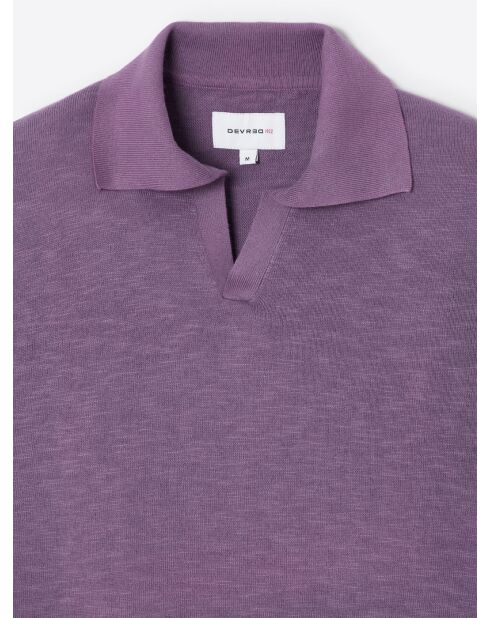 Polo maille col v 100% Coton violet