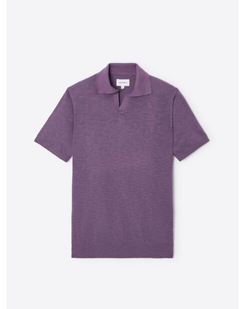 Polo maille col v 100% Coton violet