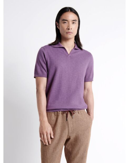 Polo maille col v 100% Coton violet