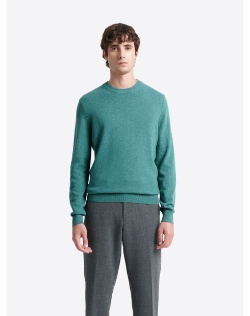 Pull col rond 100% Cachemire chiné vert mer