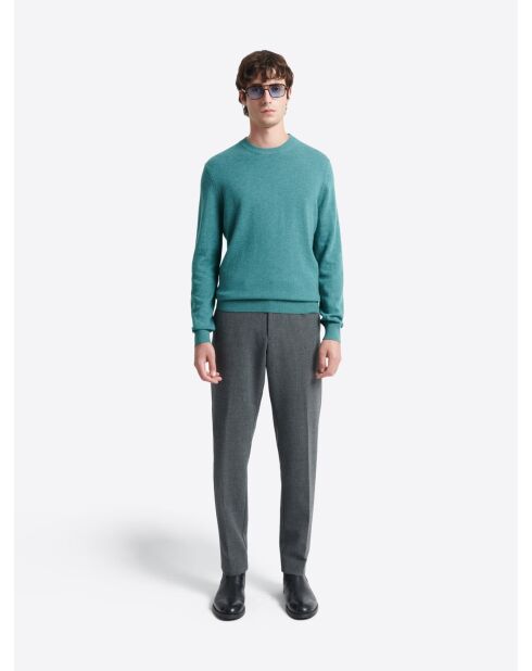 Pull col rond 100% Cachemire chiné vert mer