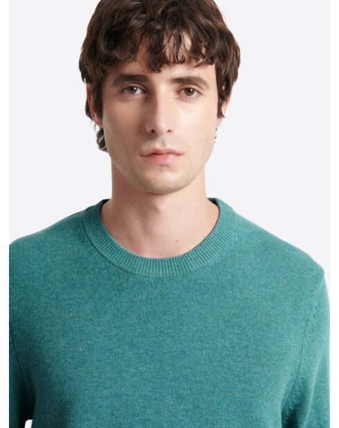 Pull col rond 100% Cachemire chiné vert mer