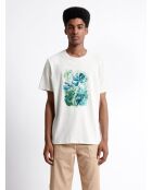 T-shirt col rond en Coton fleuri blanc neige