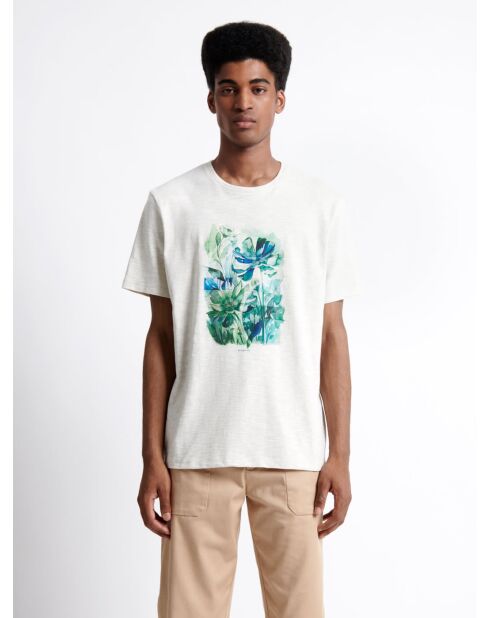 T-shirt col rond en Coton fleuri blanc neige