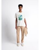 T-shirt col rond en Coton fleuri blanc neige