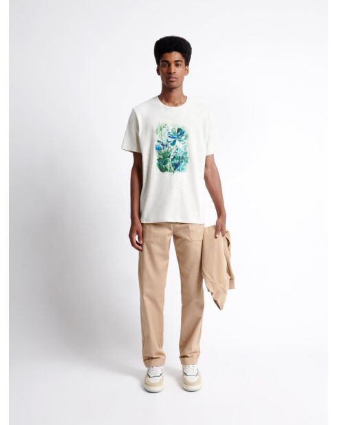 T-shirt col rond en Coton fleuri blanc neige