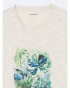 T-shirt col rond en Coton fleuri blanc neige