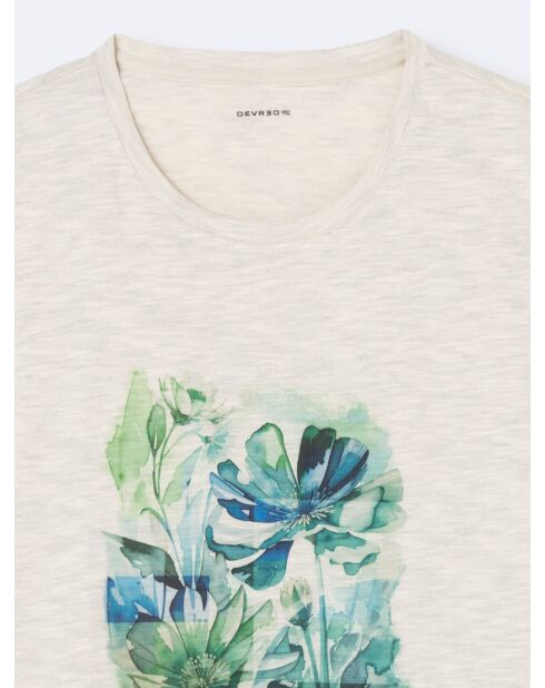T-shirt col rond en Coton fleuri blanc neige