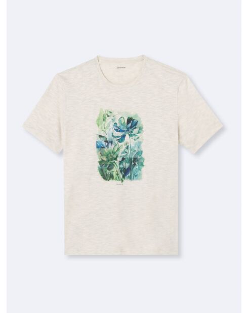 T-shirt col rond en Coton fleuri blanc neige