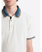 Polo col rayé en Coton blanc neige
