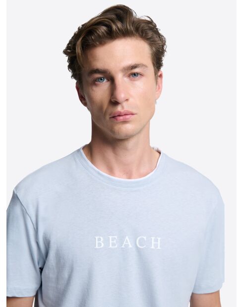 T-shirt col rond en Coton & Lin bleu bleach