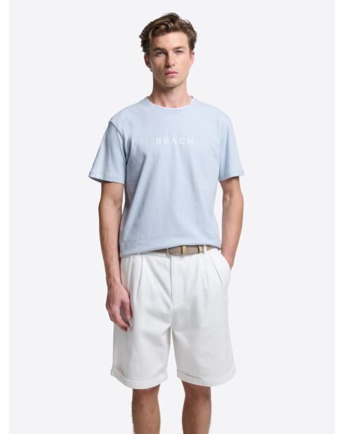 T-shirt col rond en Coton & Lin bleu bleach