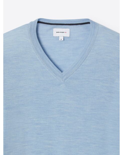 Pull col v 100% Laine mérinos bleu ciel 2