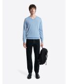 Pull col v 100% Laine mérinos bleu ciel 2