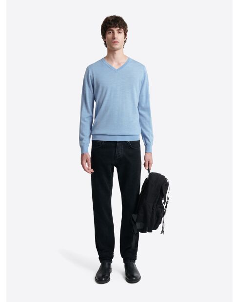 Pull col v 100% Laine mérinos bleu ciel 2