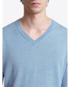 Pull col v 100% Laine mérinos bleu ciel 2