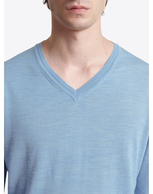 Pull col v 100% Laine mérinos bleu ciel 2