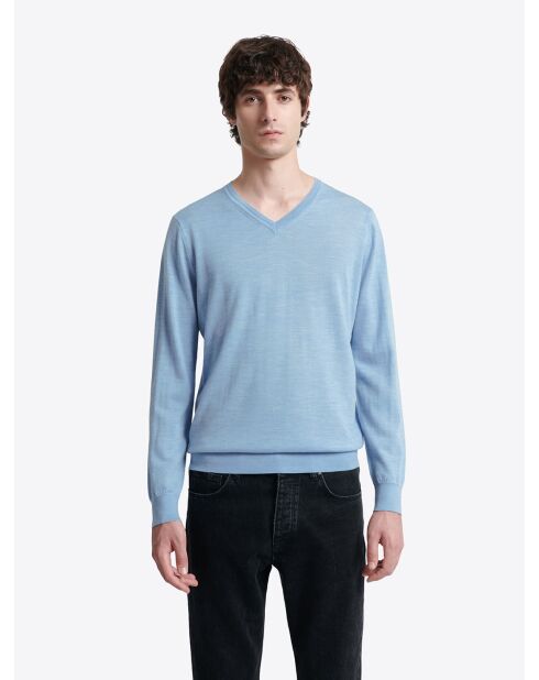 Pull col v 100% Laine mérinos bleu ciel 2