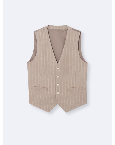 Gilet de costume bistretch rayé beige