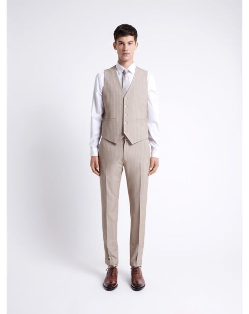 Gilet de costume bistretch rayé beige