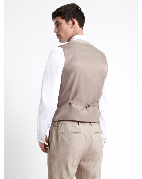 Gilet de costume bistretch rayé beige