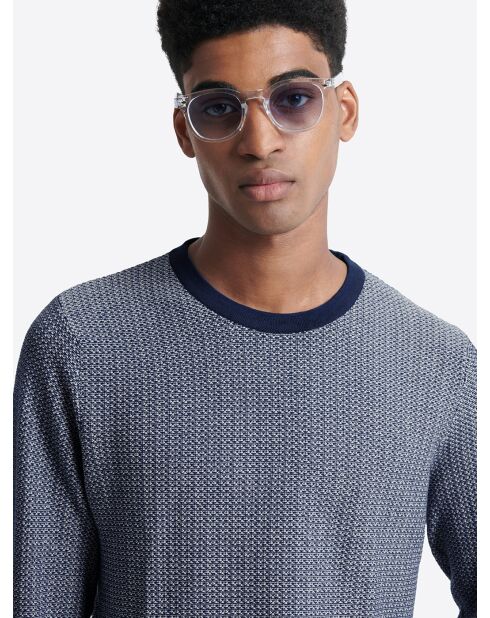 Pull col rond en Coton & Viscose bleu royal