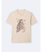 T-shirt col rond en Coton à motif beige automne