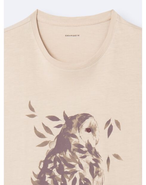 T-shirt col rond en Coton à motif beige automne
