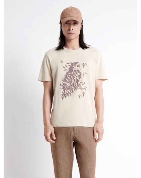 T-shirt col rond en Coton à motif beige automne