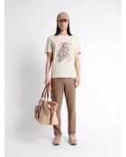 T-shirt col rond en Coton à motif beige automne