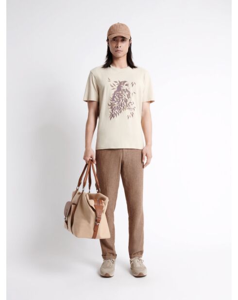 T-shirt col rond en Coton à motif beige automne