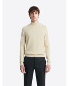 Pull col cheminée épaule boutonnée ficelle