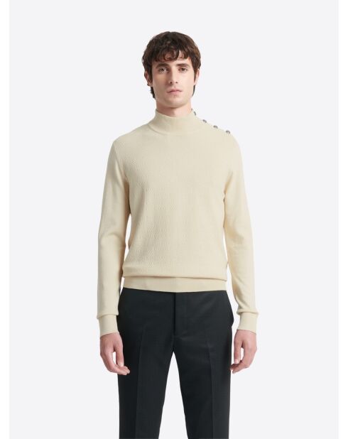 Pull col cheminée épaule boutonnée ficelle