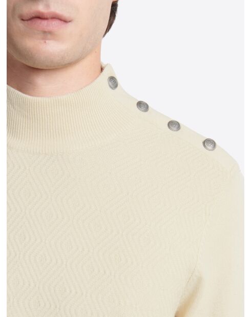 Pull col cheminée épaule boutonnée ficelle