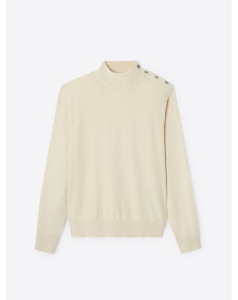 Pull col cheminée épaule boutonnée ficelle