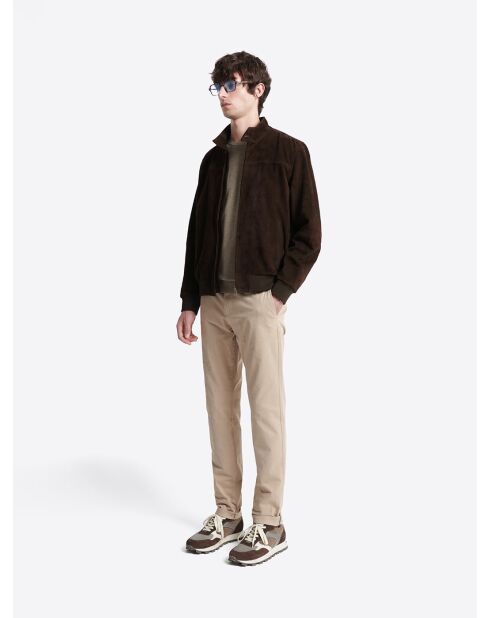 Pull col rond en jersey taupe