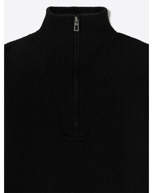 Pull zippé en Laine mérinos mélangée noir
