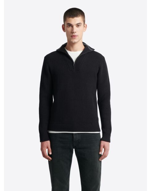 Pull zippé en Laine mérinos mélangée noir