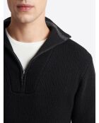 Pull zippé en Laine mérinos mélangée noir