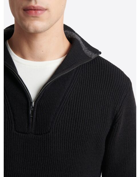 Pull zippé en Laine mérinos mélangée noir