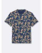 T-shirt col rond en Coton texturé fleuri bleu capitaine