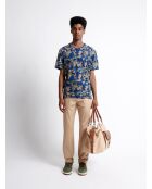 T-shirt col rond en Coton texturé fleuri bleu capitaine