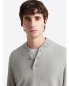 Pull col teddy boutonné en Coton gris chiné clair