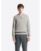 Pull col teddy boutonné en Coton gris chiné clair