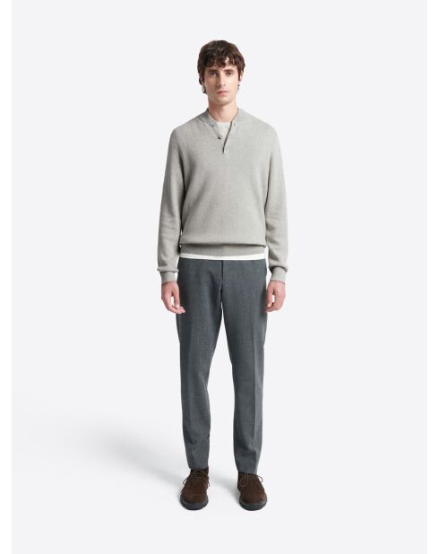 Pull col teddy boutonné en Coton gris chiné clair