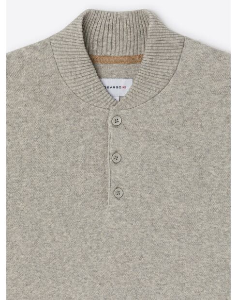 Pull col teddy boutonné en Coton gris chiné clair