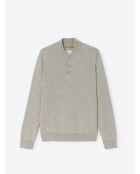 Pull col teddy boutonné en Coton gris chiné clair