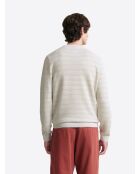 Pull col rond à rayures blanc neige