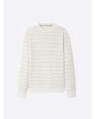 Pull col rond à rayures blanc neige