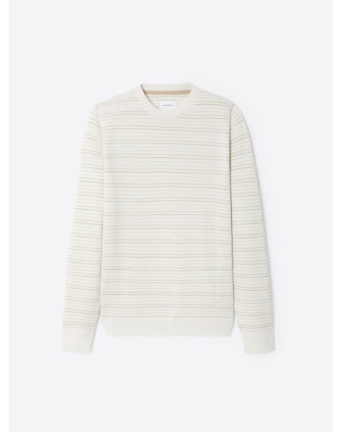 Pull col rond à rayures blanc neige